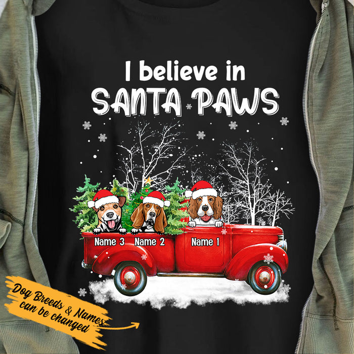 Personalized Dog Red Truck Santa Paws Christmas T Shirt NB245 87O53 1