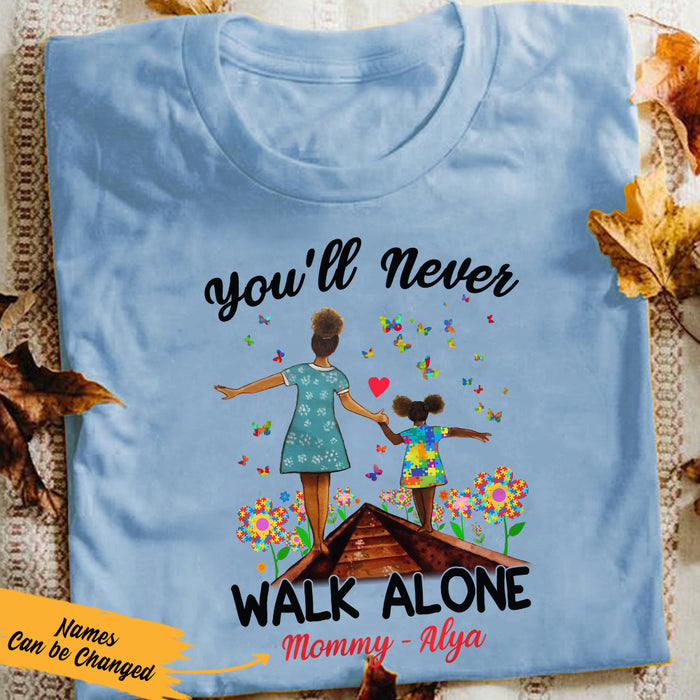 Personalized Autism BWA Never Walk Alone T Shirt AG41 30O57 1