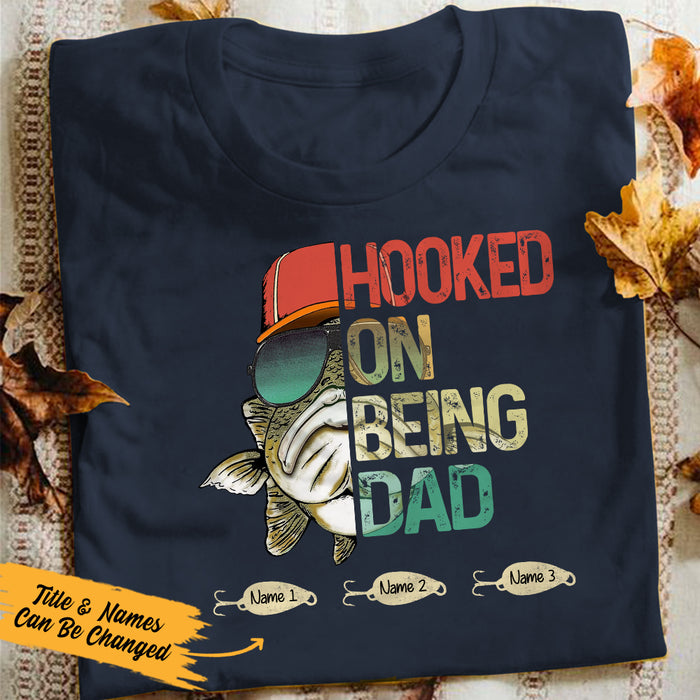 Father's Day 2021 Gift - Personalized Family Gift for Dad/Grandpa - Personalized Hooked On Being Grandpa Papa Fishing T Shirt AP176 73O36 Name Custom