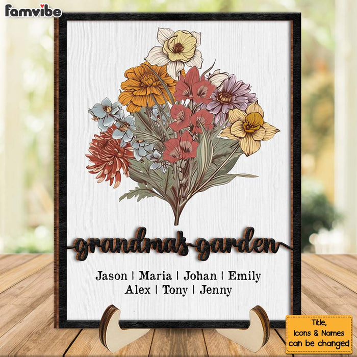 Personalized Gift For Grandma's Garden Birth Flower 2 Layered Wooden Plaque 31508 1