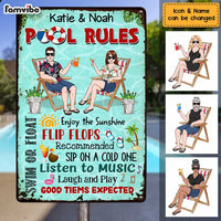 Personalized Family Pool Rules Swim At Your Own Risk Metal Sign JN147 58O47 thumb 1