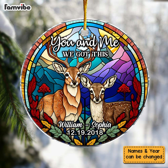 Personalized Gift For Couple Stained Glass Buck And Doe Circle Ornament 30054 1