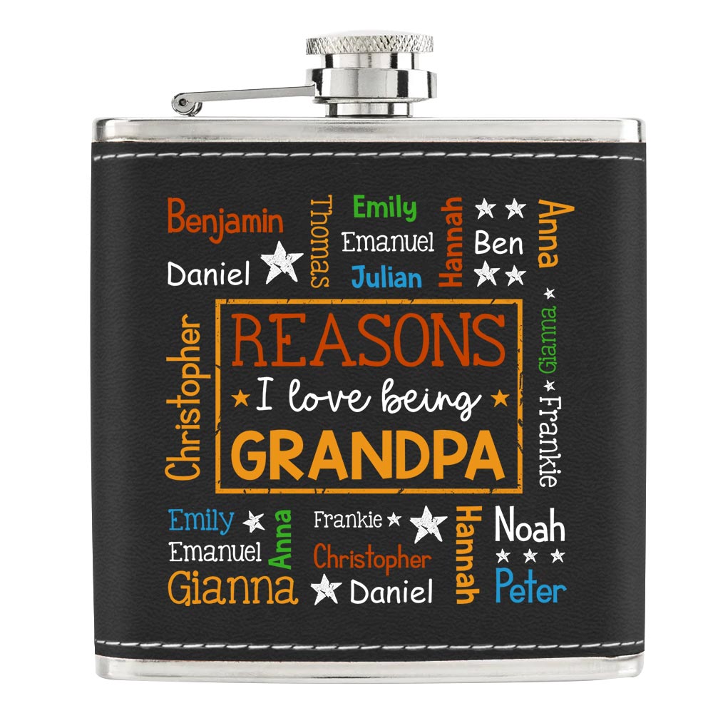 Personalized Gift For Grandpa Word Art Leather Hip Flask 32230 Primary Mockup