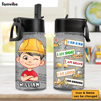 Personalized Inspiring Gift For Grandson I Am Kind Construction Theme Kids Water Bottle 31259 thumb 1