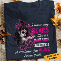 Personalized Skull Girl Breast Cancer I Wear Scars T Shirt AG262 65O34 thumb 1