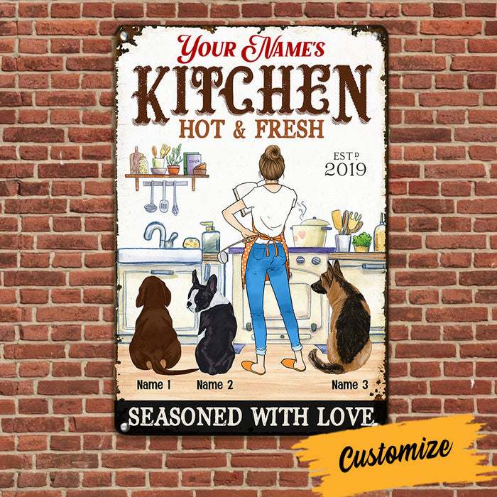 Personalized Dog Kitchen Seasoned With Love Metal Sign JL129 30O53 1