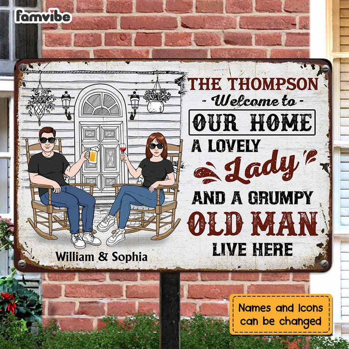 Personalized Couple Lovely Wife Grumpy Old Husband Live Here Metal Sign JN94 58O47 1