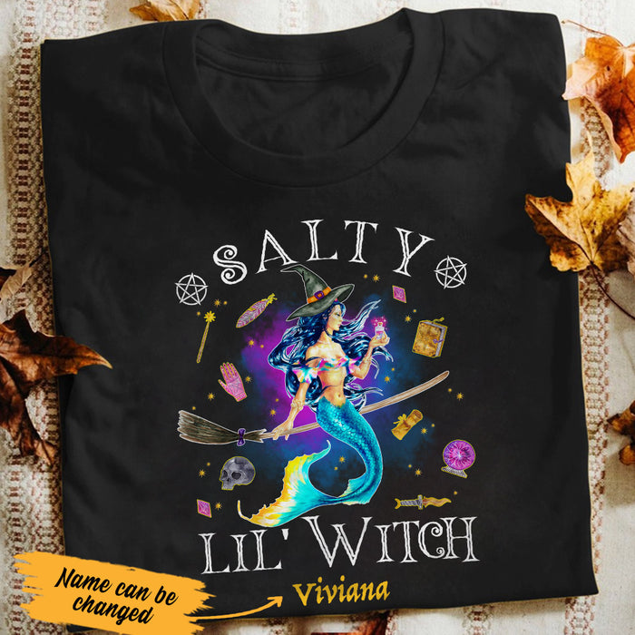 Personalized Mermaid Witch Salty Little Witch Halloween T Shirt AG271 95O53 1