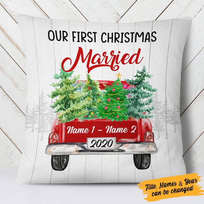 Personalized Couple First Christmas Red Truck  Pillow OB134 81O53 (Insert Included) 1