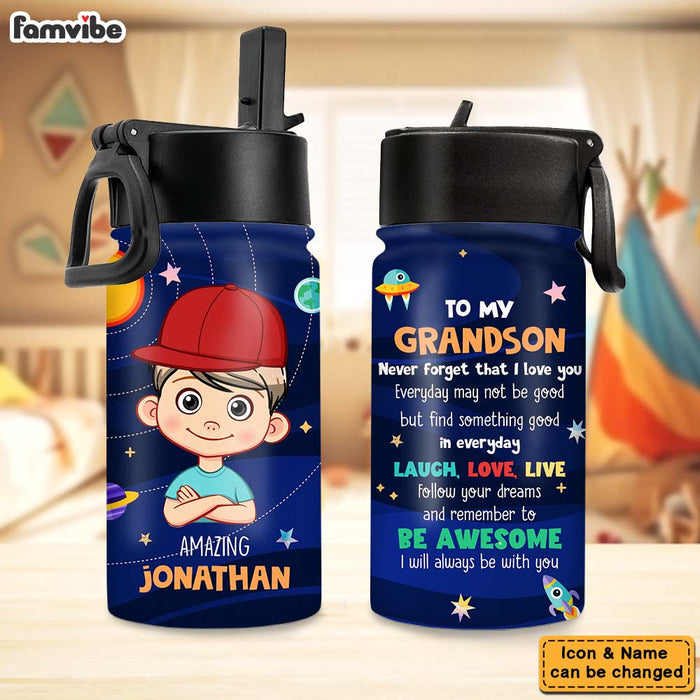 Personalized Gift For Amazing Grandson Outer Space- Kid Water Bottle Kids Water Bottle 31265 1