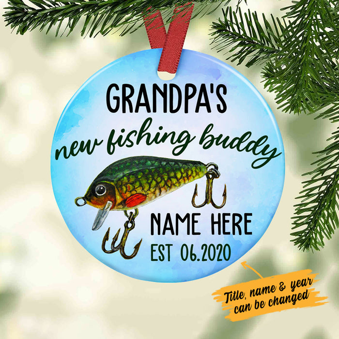 Personalized Grandpa New Fishing Buddy  Circle Ornament DB11 65O36 1