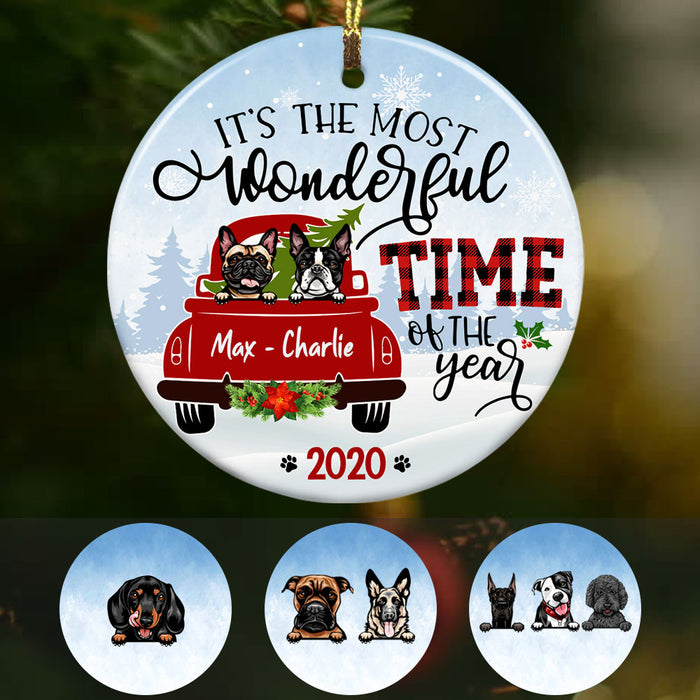 Personalized Dog Red Truck  Wonderful Time Christmas  Ornament OB192 67O53 1