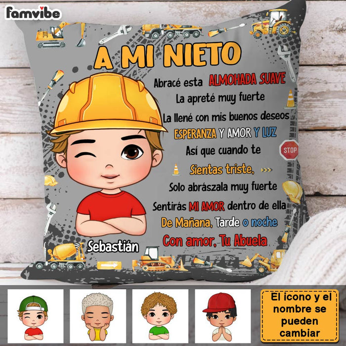 Personalized Spanish Gift A Mi Nieto Excavators Construction Machines Pillow 30741 1