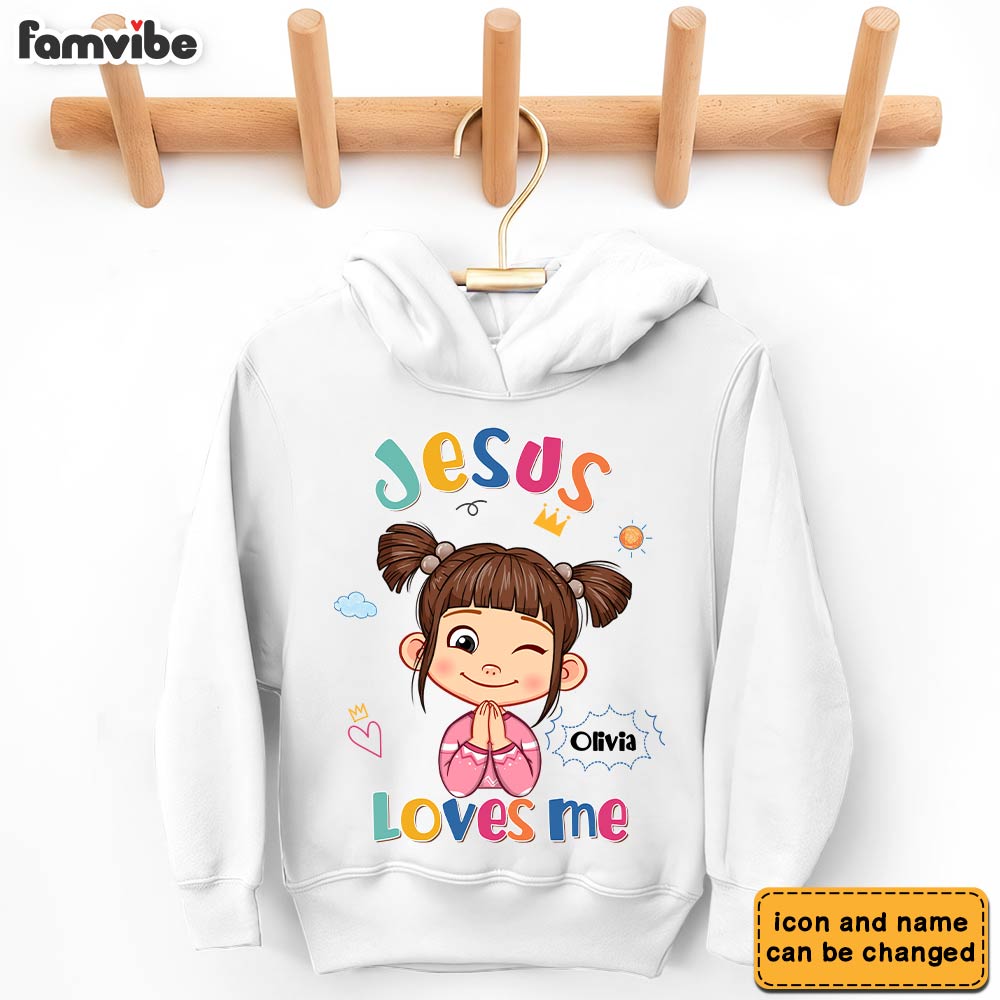 Personalized Gift For Granddaughter Jesus Loves Me Kid T Shirt - Kid Hoodie - Kid Sweatshirt 30239 Mockup White