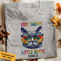 Personalized Hippie Cat White T Shirt JN183 67O47 thumb 1