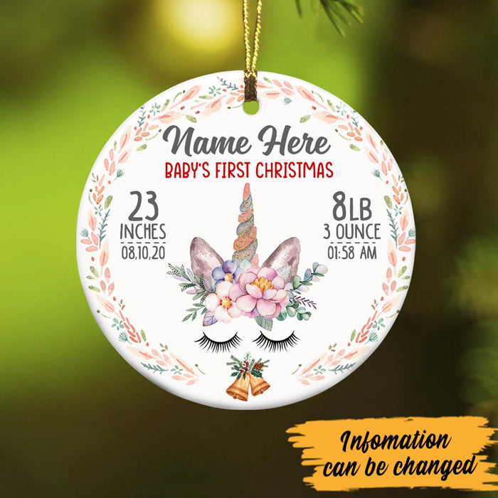 Personalized Unicorn Baby First Christmas  Circle Ornament NB192 81O60 1