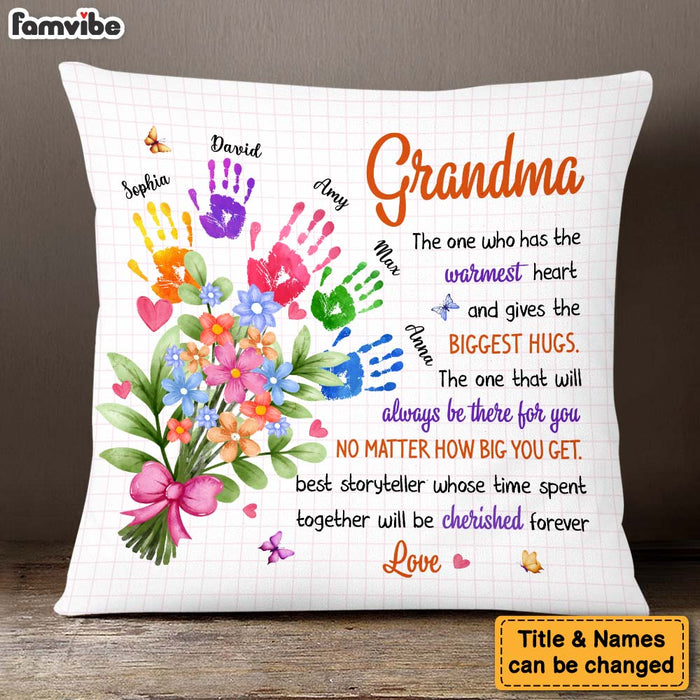 Personalized Gift For Grandma Floral Handprints Pillow 30673 1