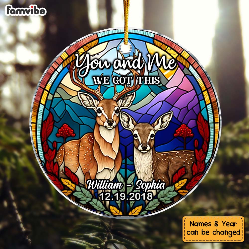 Personalized Gift For Couple Stained Glass Buck And Doe Circle Ornament 30054 Primary Mockup