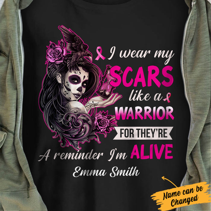 Personalized Skull Girl Breast Cancer I Wear Scars T Shirt AG262 65O34 1