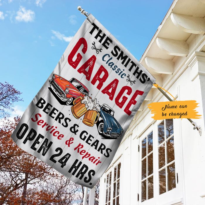 Personalized Garage Classic Beers & Gears Flag AG176 95O47 1