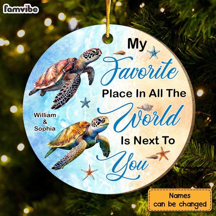 Personalized Couple Turtle Christmas Circle Ornament 30058 1
