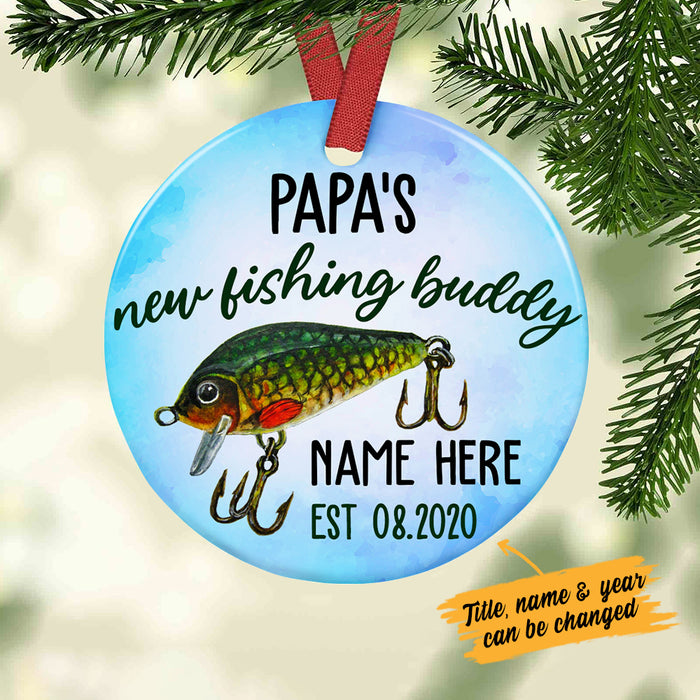 Personalized Grandpa New Fishing Buddy  Circle Ornament DB11 65O36 1