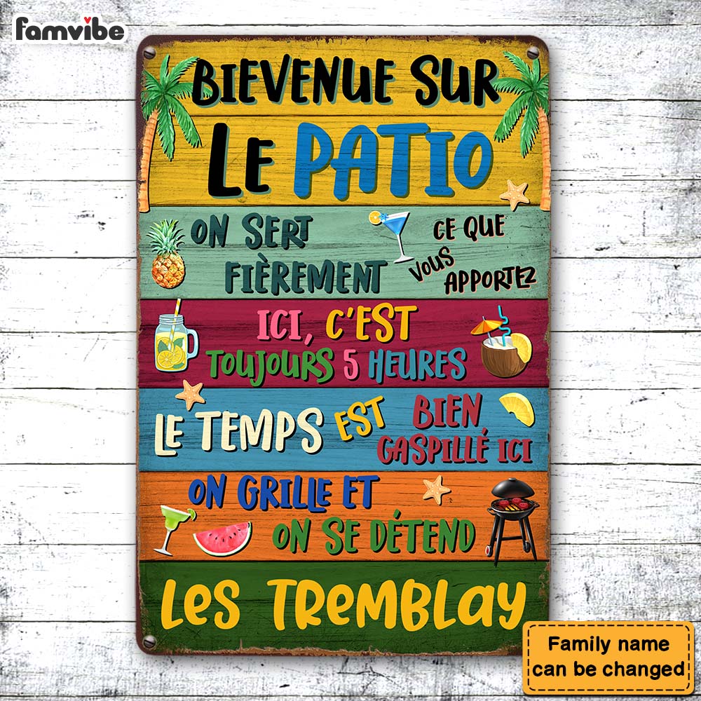 Personalized Gift for Family French Bievenue Sur Le Patio Metal Sign 26215 Mockup 3