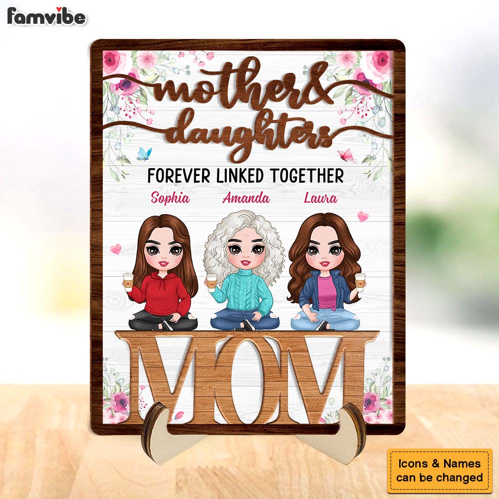 Personalized Gift For Mom Daughter Forever Linked Together 2 Layered Wooden Plaque 31728 Primary Mockup