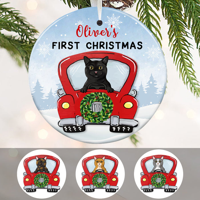 Personalized Cat First Christmas Red Truck  Ornament OB264 85O57 1