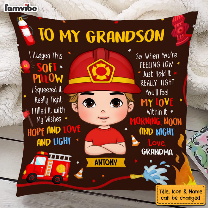Personalized Gift For Grandson To My Grandson Fireman Kid Pillow 30791 1