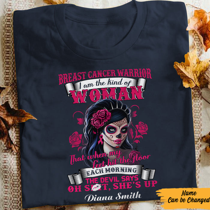 Personalized Skull Girl Breast Cancer Kind Of Woman T Shirt AG261 30O57 1