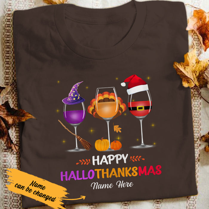 Personalized Halloween Thanksgiving Christmas Wine T Shirt SB293 85O47 1