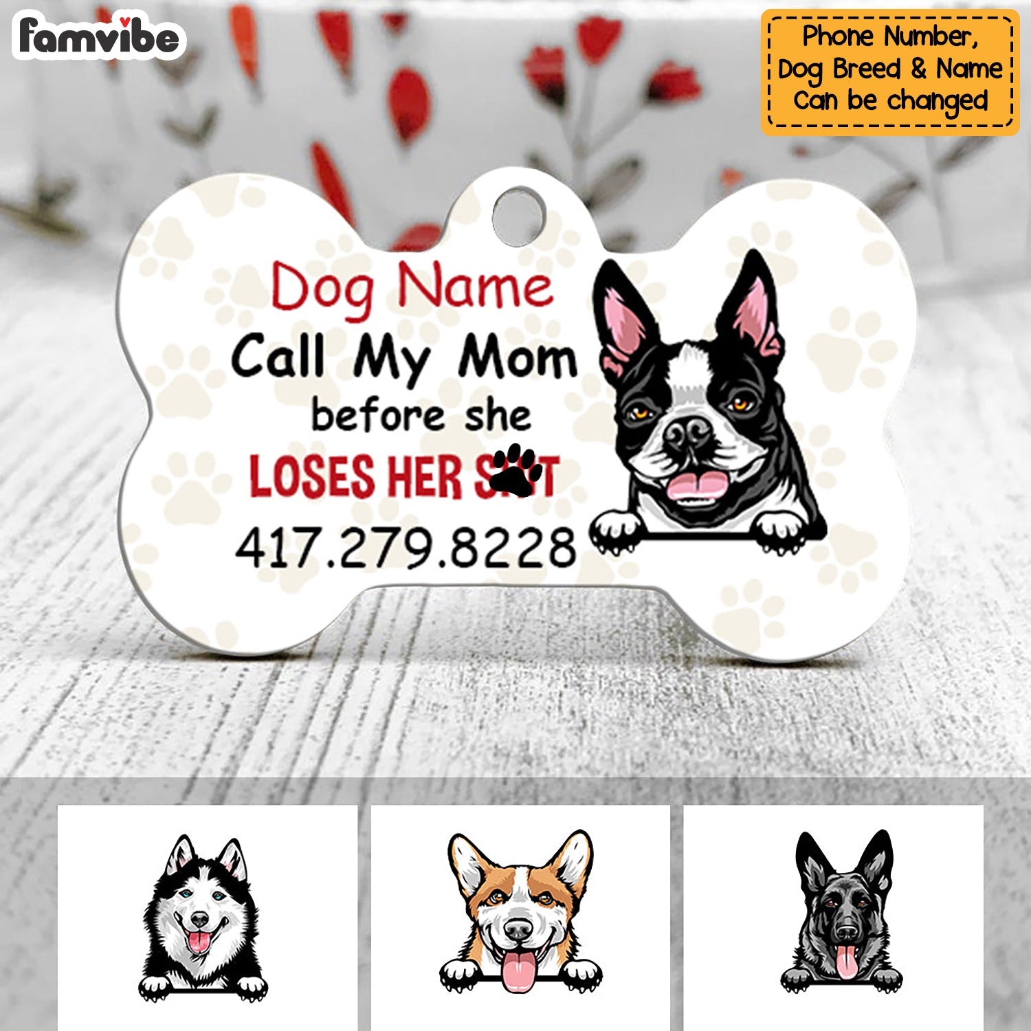 Personalized Dog Mom Bone Pet Tag NB92 30O34