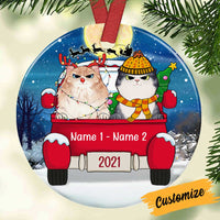 Personalized Cat Christmas Red Truck Circle Ornament OB201 81O34 thumb 1