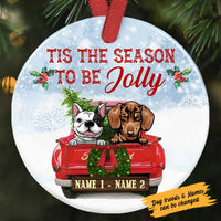 Personalized Dog Red Truck Jolly Christmas Circle Ornament OB121 87O58 thumb 1