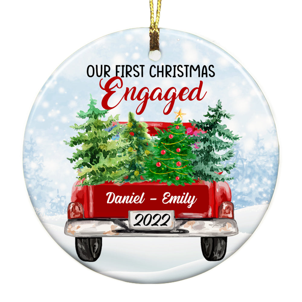 Personalized Couple First Christmas Red Truck Circle Ornament SB61 81O53