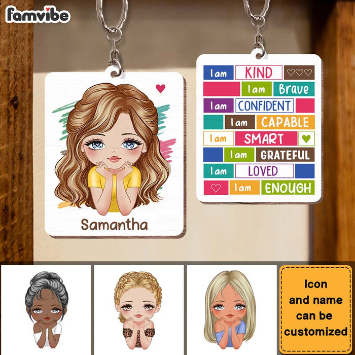 Personalized Gift For Daughter Granddaughter I Am Smart I Am Brave Wood Keychain 24745 1