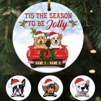 Personalized Dog Red Truck Jolly Christmas Circle Ornament OB121 87O58 thumb 1