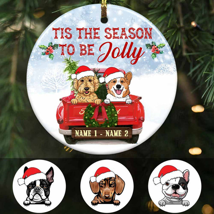 Personalized Dog Red Truck Jolly Christmas Circle Ornament OB121 87O58 1