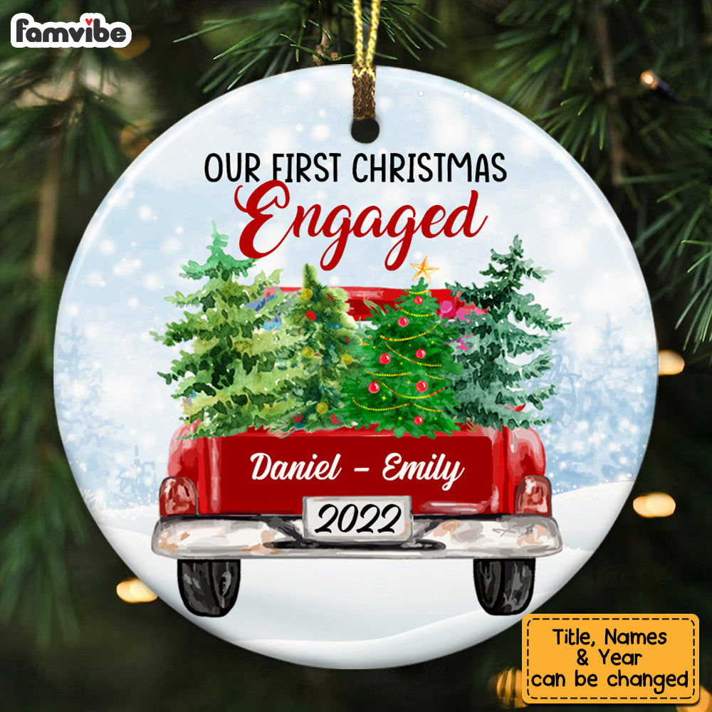 Personalized Couple First Christmas Red Truck Circle Ornament SB61 81O53