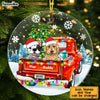 Personalized Dog Lover Red Truck Christmas Snow Circle Ornament OB121 58O34 1