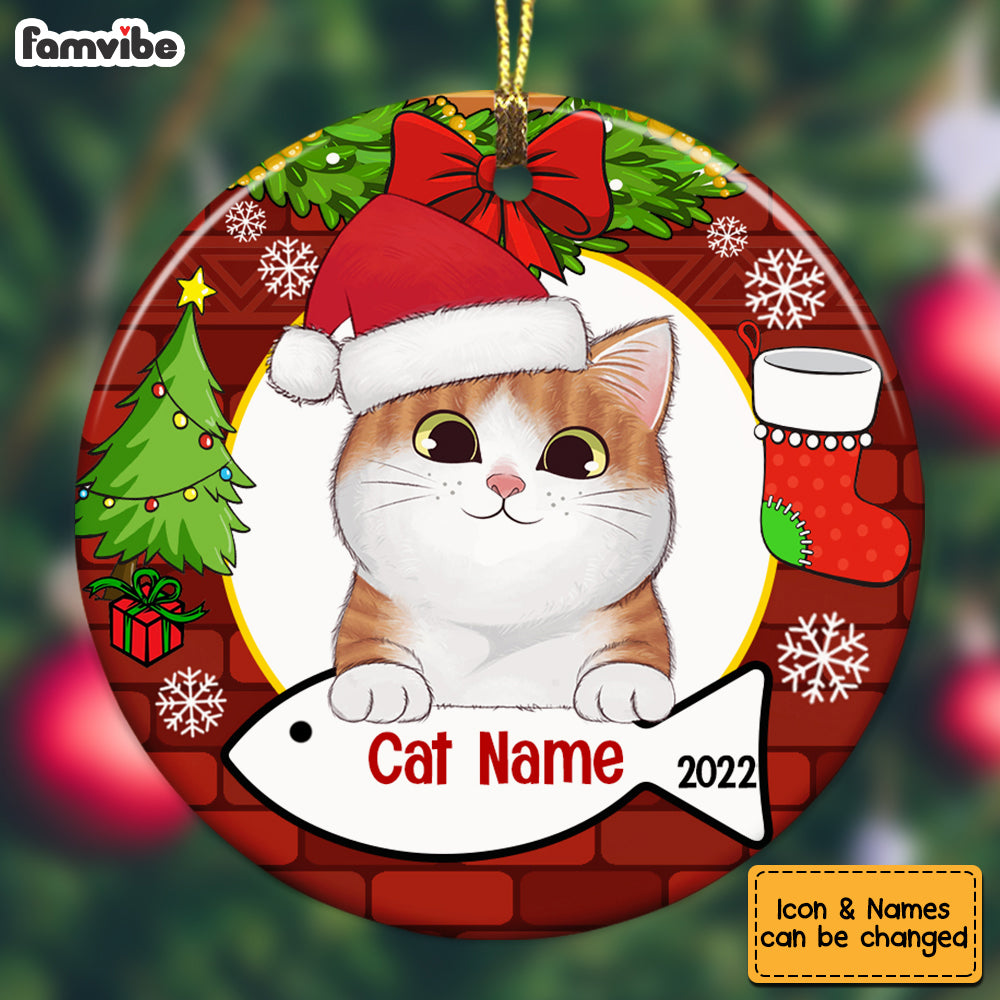 Personalized Cat Wreath Christmas Circle Ornament AG306 87O53