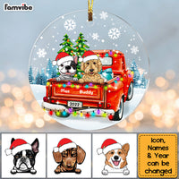 Personalized Dog Lover Red Truck Christmas Snow Circle Ornament OB121 58O34 thumb 1