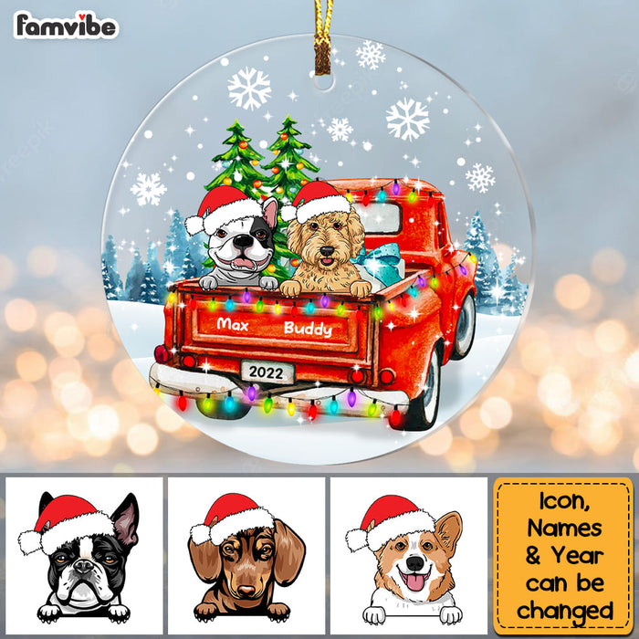 Personalized Dog Lover Red Truck Christmas Snow Circle Ornament OB121 58O34 1