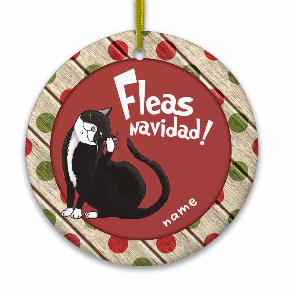 Personalized Christmas Cat Fleas Navidad Circle Ornament OB241 24O66