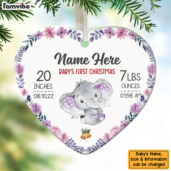 Personalized Elephant Baby First Christmas Heart Ornament AG186 73O58 1
