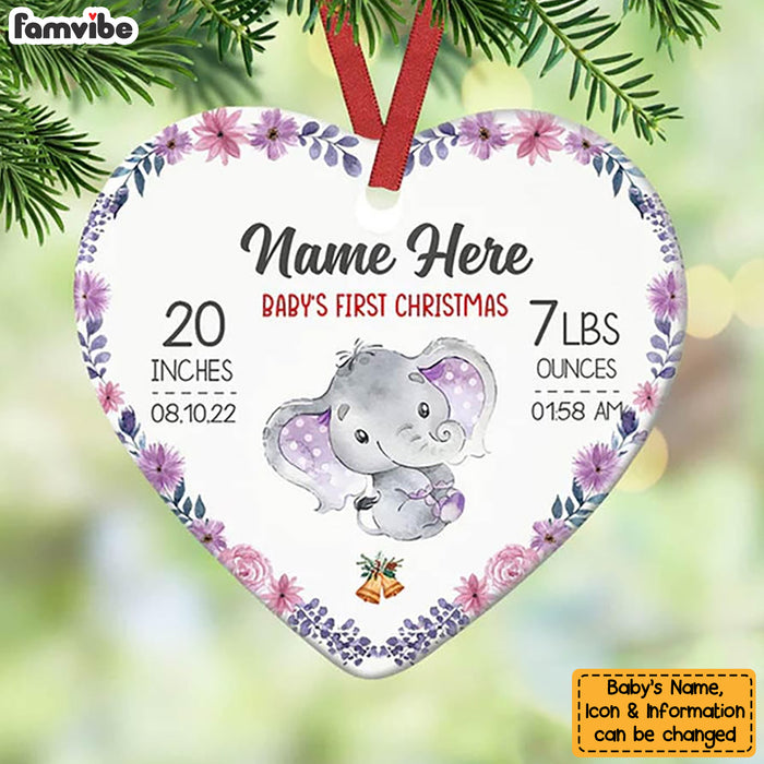 Personalized Elephant Baby First Christmas Heart Ornament AG186 73O58 1