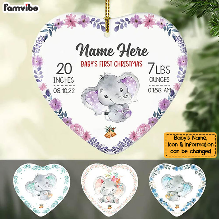 Personalized Elephant Baby First Christmas Heart Ornament AG186 73O58 1