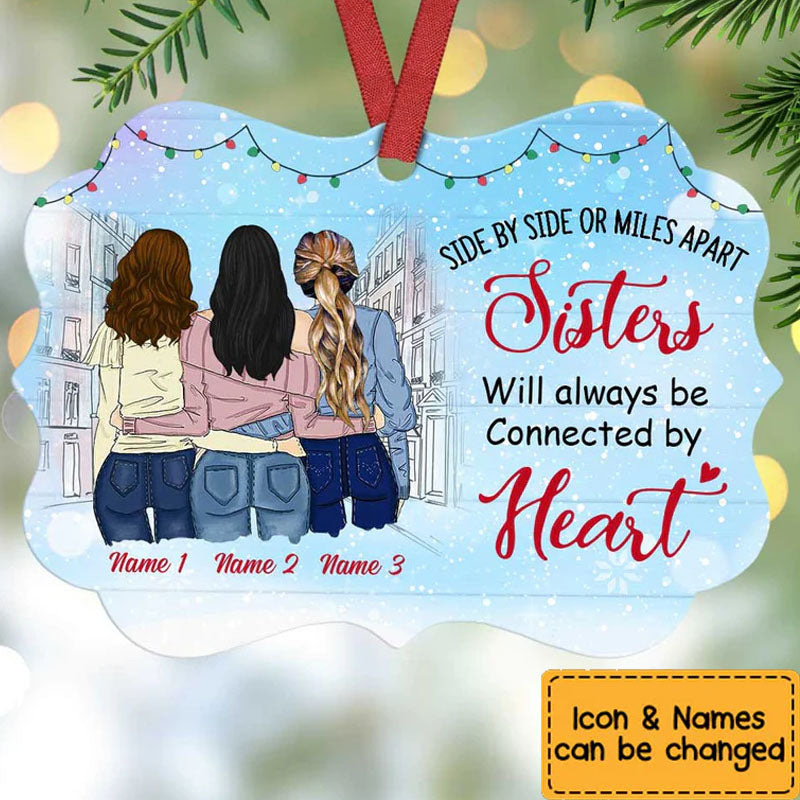 Personalized Sisters Connected By Heart MDF Benelux Ornament NB92 29O36