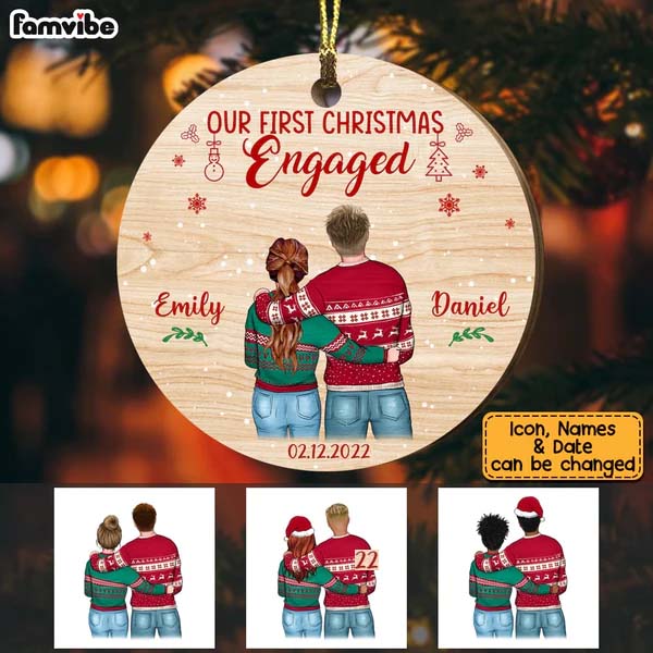 Personalized Couple First Christmas Wood Circle Ornament Circle Ornament SB91 32O53 1